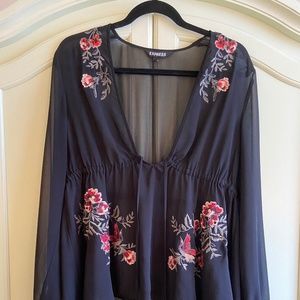 Sheer Black Blouse - Express - Size M